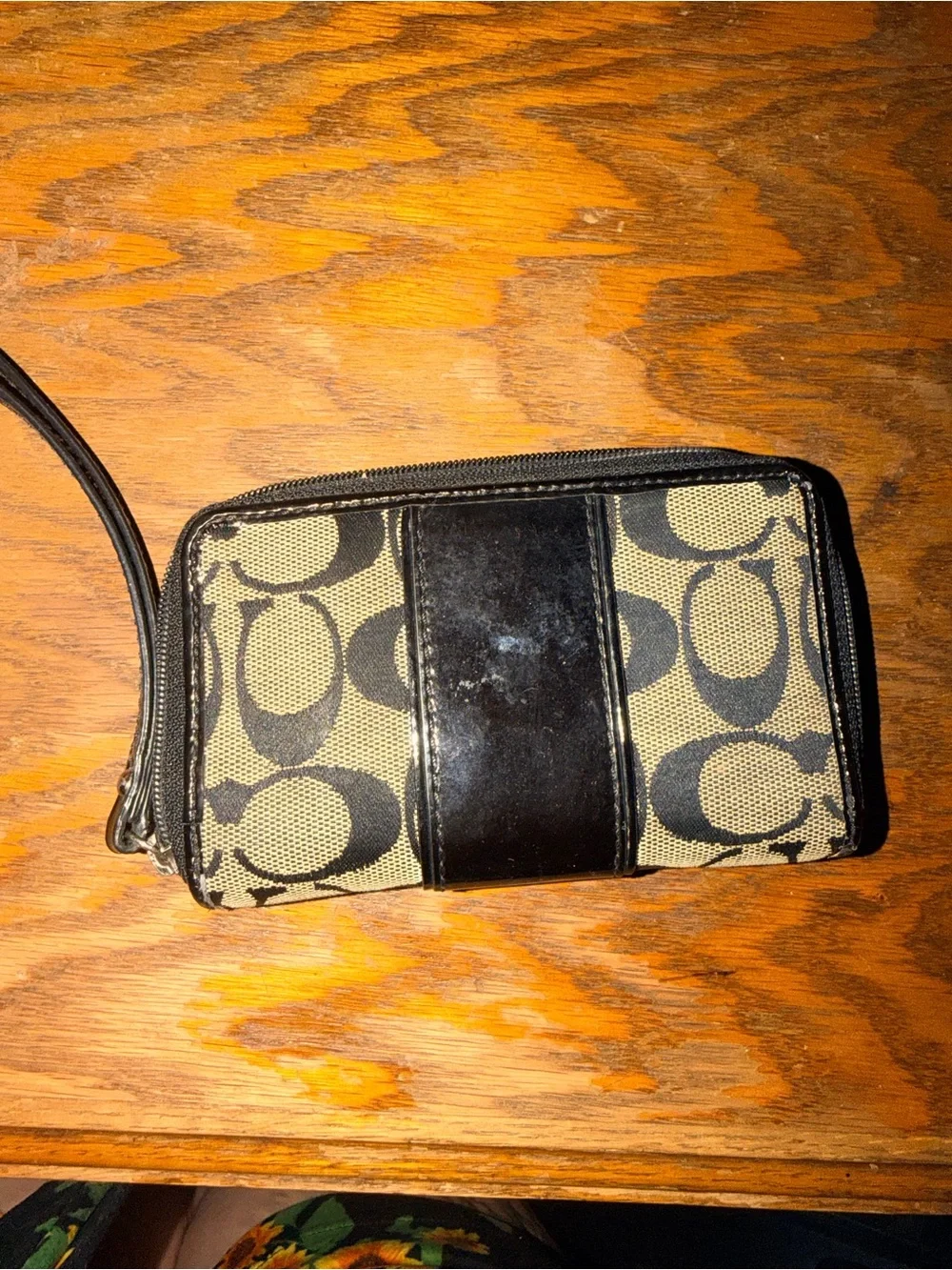 Coach Black & Beige Signature Canvas Wristlet